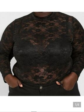 🆕️ SHEER STRETCH LACE MOCK NECK LONG SLEEVE TOP